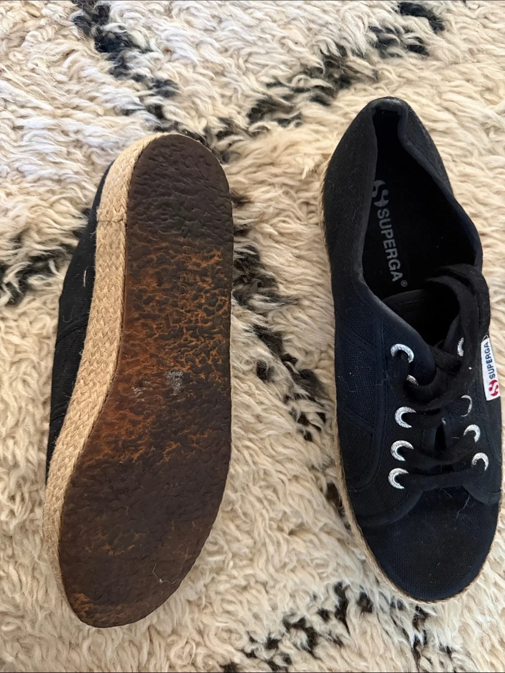 Superga Black Canvas Espadrille Lace-Up Sneakers